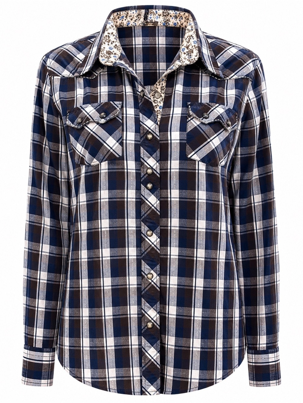 Cowgirl Legend Plaid Western Snap Shirt XXL Blue Brown